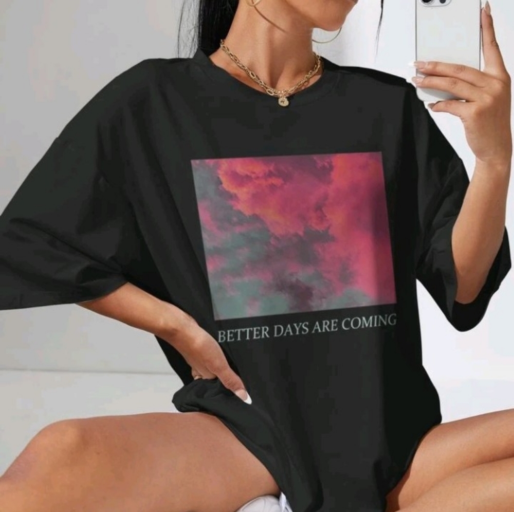 Loose fitting graphic T shirt